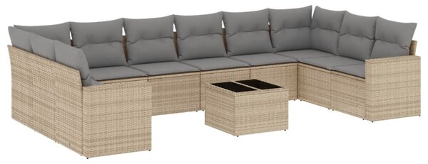 11 részes bézs polyrattan kerti ülőgarnitúra párnákkal