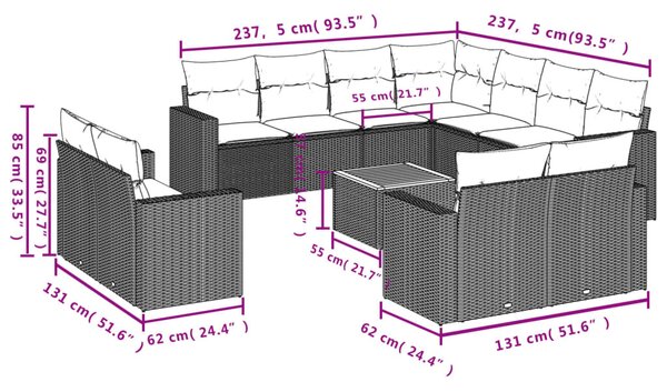 12 részes bézs polyrattan kerti ülőgarnitúra párnákkal