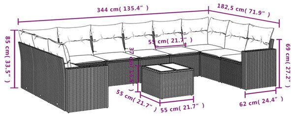 11 részes bézs polyrattan kerti ülőgarnitúra párnákkal