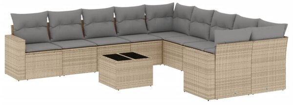 11 részes bézs polyrattan kerti ülőgarnitúra párnákkal