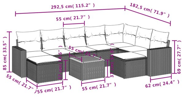 10 részes bézs polyrattan kerti ülőgarnitúra párnával