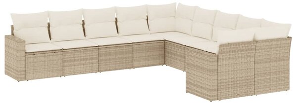10 részes bézs polyrattan kerti ülőgarnitúra párnával