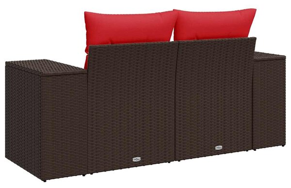 Kétszemélyes barna polyrattan kerti kanapé párnákkal