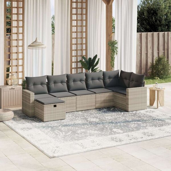 VidaXL Polyrattan Kerti Ülőgarnitúra - 7 részes, Világosszürke