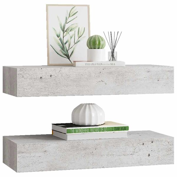 2 db betonszürke MDF falra szerelhető fiókos polc 60x23,5x10 cm