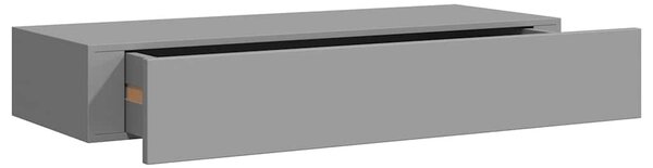 2 db szürke MDF falra szerelhető fiókos polc 60 x 23,5 x 10 cm