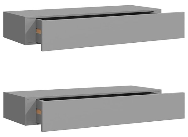 2 db szürke MDF falra szerelhető fiókos polc 60 x 23,5 x 10 cm