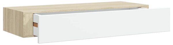 2 db tölgyfa és fehér fali fiókos polc 60 x 23,5 x 10 cm MDF