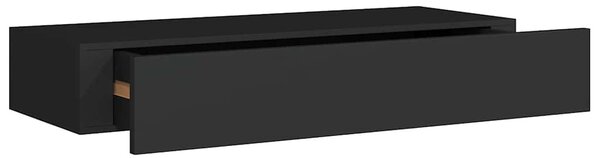 2 db fekete MDF falra szerelhető fiókos polc 60 x 23,5 x 10 cm
