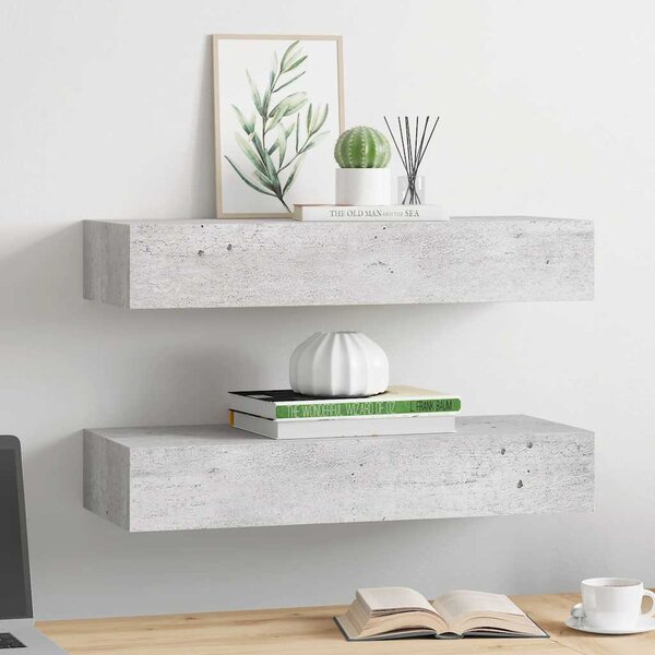 2 db betonszürke MDF falra szerelhető fiókos polc 60x23,5x10 cm