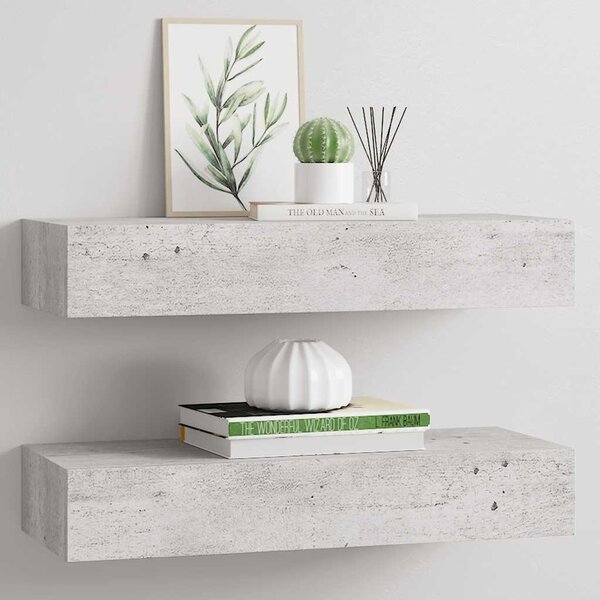 2 db betonszürke MDF falra szerelhető fiókos polc 60x23,5x10 cm