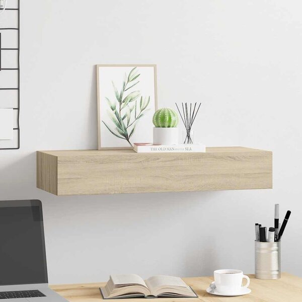Tölgyszínű MDF falra szerelhető fiókos polc 60 x 23,5 x 10 cm