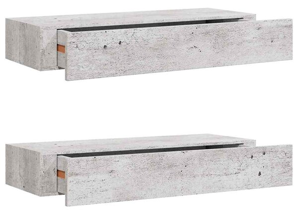 2 db betonszürke MDF falra szerelhető fiókos polc 60x23,5x10 cm