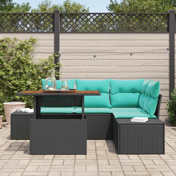 VidaXL Kerti Kanapé Szett 5 db Fekete Poly Rattan