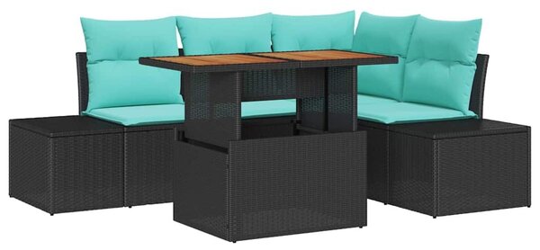 VidaXL Kerti Kanapé Szett 5 db Fekete Poly Rattan
