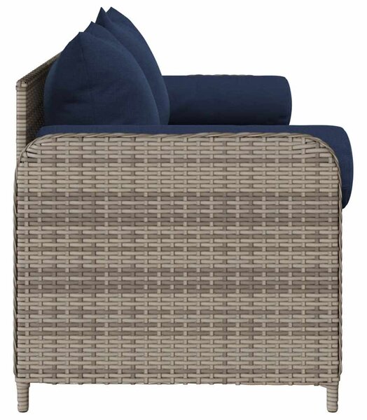 3 személyes szürke polyrattan kerti kanapé párnával
