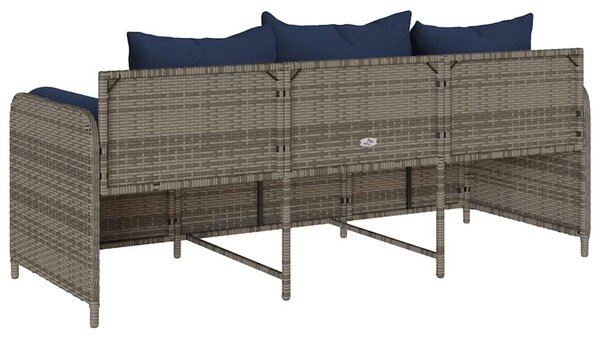 3 személyes szürke polyrattan kerti kanapé párnával