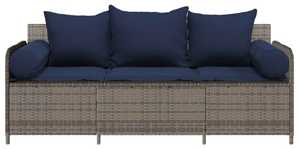 3 személyes szürke polyrattan kerti kanapé párnával