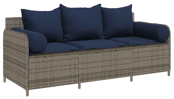 3 személyes szürke polyrattan kerti kanapé párnával