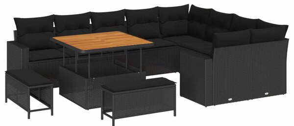 Kerti Kanapé Szett párnával 13 pcs Fekete polirattan