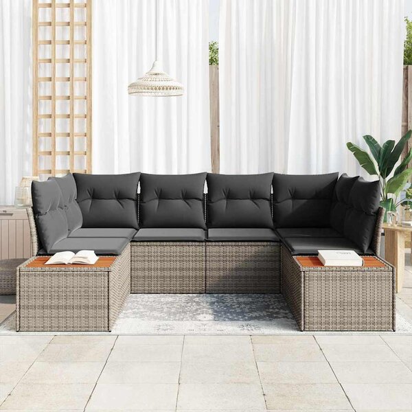 Kerti Kanapé Szett párnával tárolóval 6 pcs Szürke Polyrattan