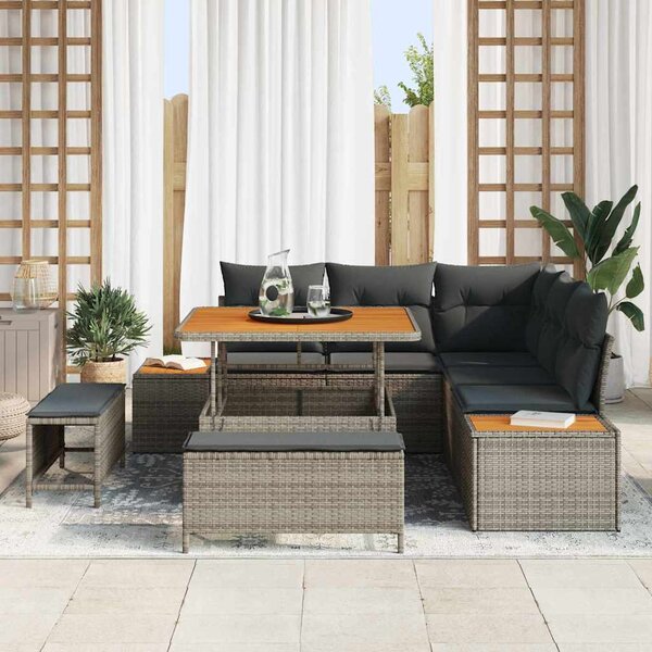 Kerti Kanapé Szett párnával tárolóval 8 pcs Szürke Poli rattan