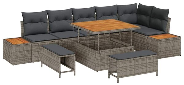 Kerti Kanapé Szett párnával tárolóval 9 pcs Szürke Poli rattan