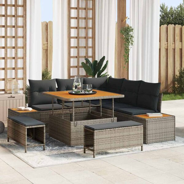 Kerti Kanapé Szett párnával tárolóval 8 pcs Szürke Poli rattan