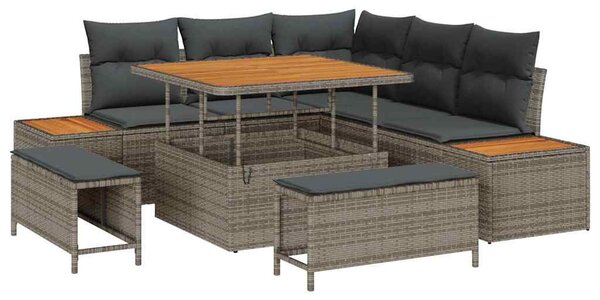 Kerti Kanapé Szett párnával tárolóval 8 pcs Szürke Poli rattan