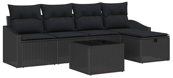 Kanapé Szett 6 db Fekete polirattan