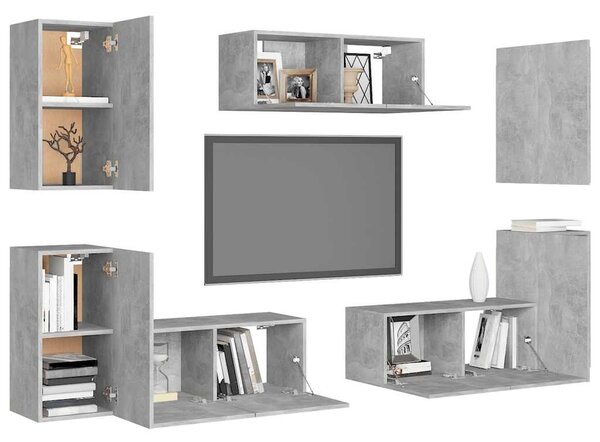 7 részes betonszürke szerelt fa TV-szekrényszett