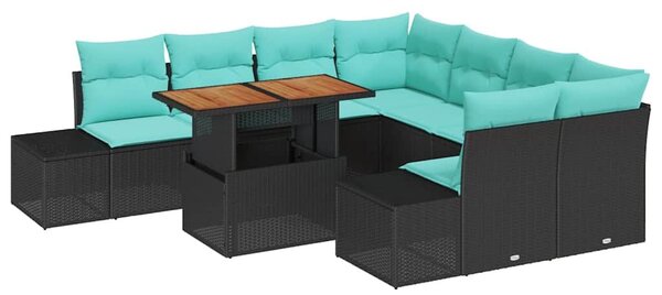 VidaXL Kerti Kanapé Szett 9 db Fekete Poli rattan