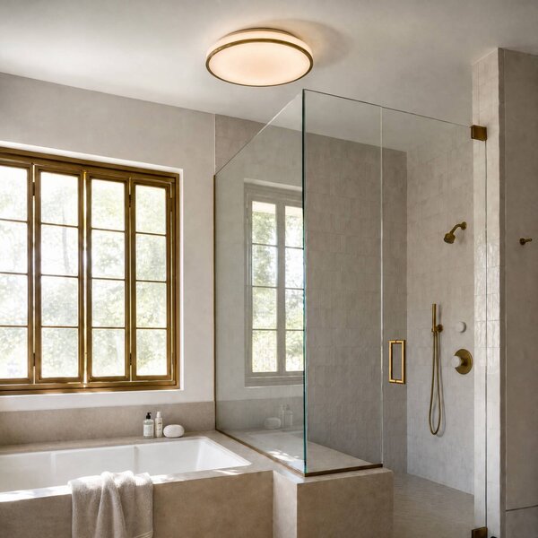 Lindby LED mennyezeti világítás Lyss, Ø 40 cm, króm színű, IP44, Fehér / opál, Fürdőszoba, Üveg, Modern