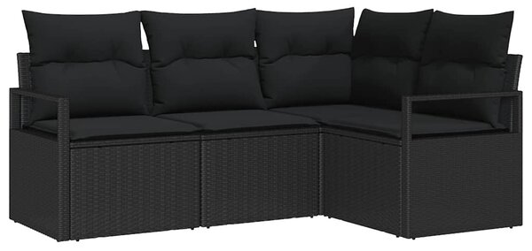 Kanapé Szett 4 db Fekete polirattan
