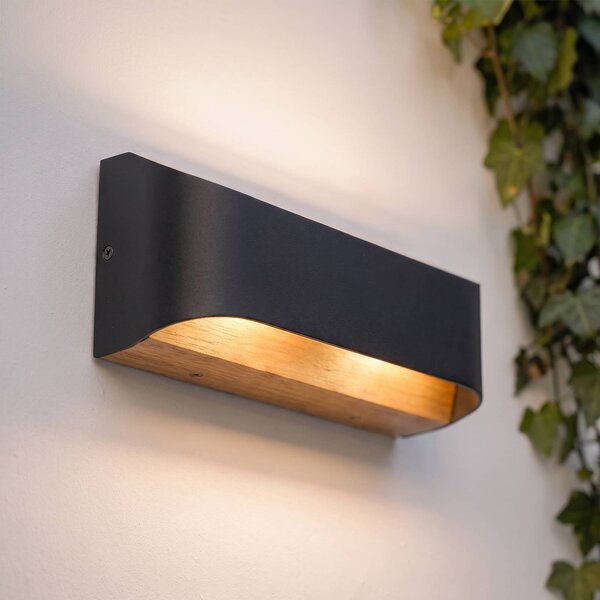 Lindby LED kültéri fali lámpa Lenore, fekete, fém, 36,5 cm, Fekete, Alumínium, Modern