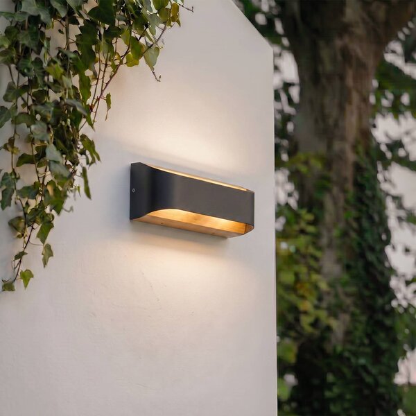 Lindby LED kültéri fali lámpa Lenore, fekete, fém, 36,5 cm, Fekete, Alumínium, Modern
