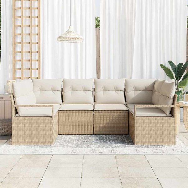 Kerti Kanapé Szett párnával 6 pcs Beige és Fehér polirattan
