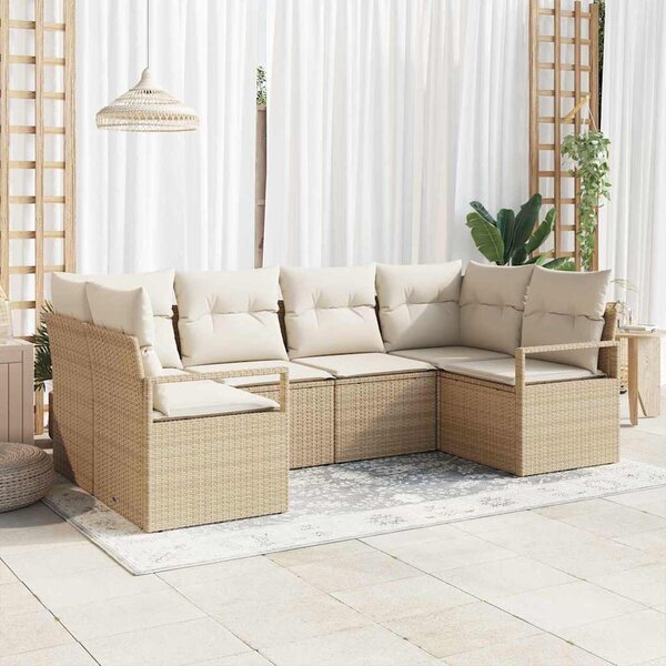 Kerti Kanapé Szett párnával 6 pcs Beige és Fehér polirattan