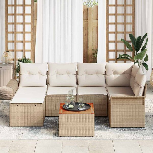 Kerti Kanapé Szett tárolóval 7 pcs Beige és krém polirattan