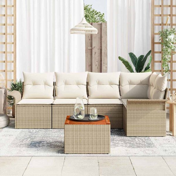 Kerti Kanapé Szett tárolóval 6 pcs Beige és krém polirattan