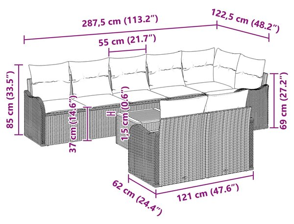 VidaXL Kerti Kanapé Szett 9 db Szürke polirattan