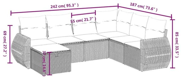 VidaXL Polyrattan Kerti Ülőgarnitúra - 7 részes, Világosszürke
