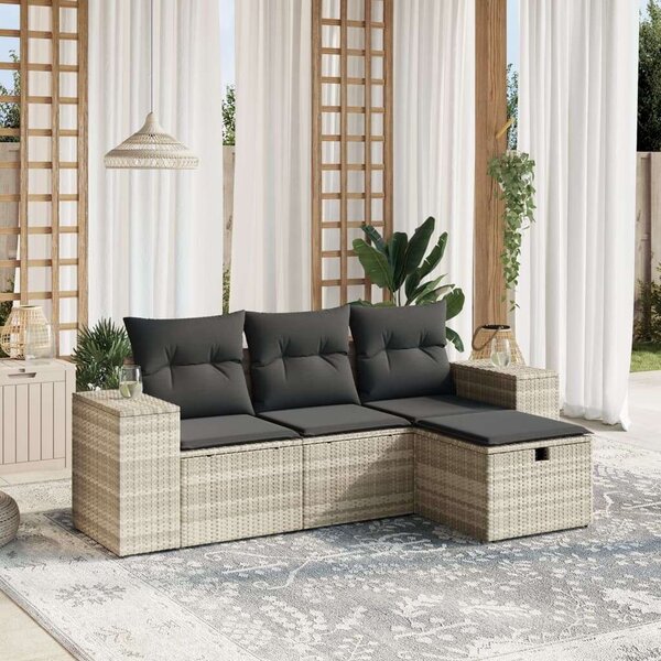 VidaXL Polyrattan Kerti Ülőgarnitúra - 4 részes, Világosszürke