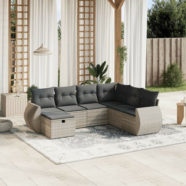 VidaXL Polyrattan Kerti Ülőgarnitúra - 7 részes, Világosszürke