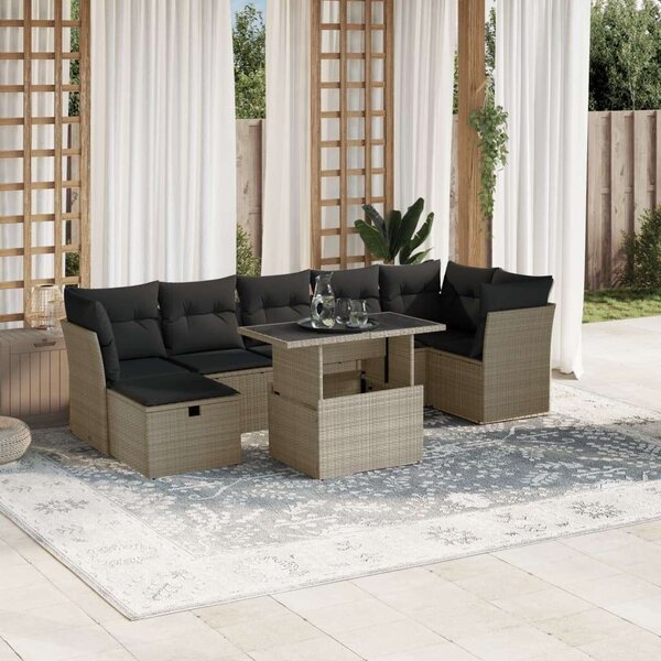 VidaXL Polyrattan Kerti Ülőgarnitúra - 8 részes - Világosszürke