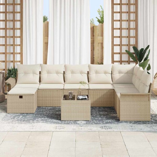 Kerti Kanapé Szett párnával 9 pcs Beige és krém polirattan