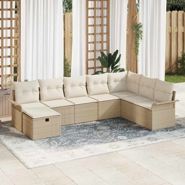 Kerti Kanapé Szett 8 db Beige és krém polirattan