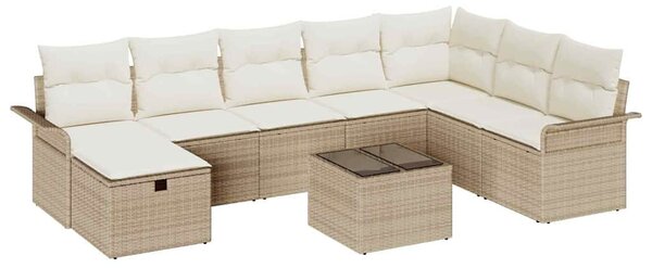 Kerti Kanapé Szett párnával 9 pcs Beige és krém polirattan