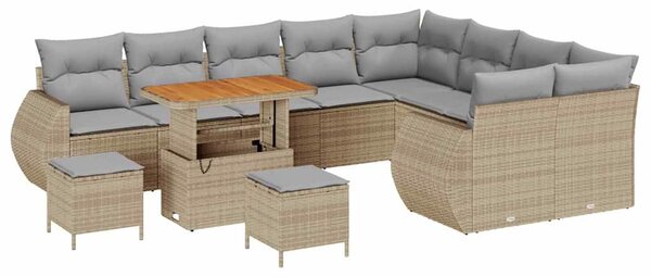 Kerti Kanapé Szett 12 pcs Beige és Világosszürke Poly Rattan