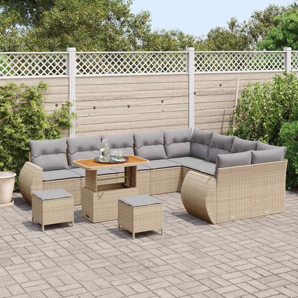 Kerti Kanapé Szett 12 pcs Beige és Világosszürke Poly Rattan